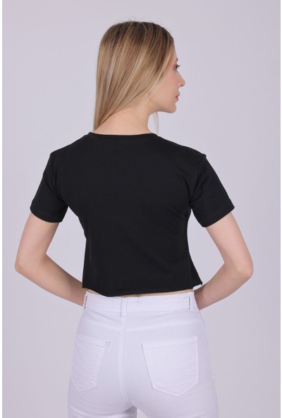 Giysa Kadın Beautiful Kartal Baskılı Siyah Tshirt