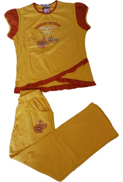 Rozalinda Kısa Kollu Pantolonlu Kadın Pijama Takımı, L Sarı
