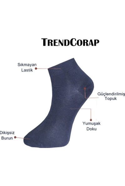 Trendcorap Premium 8'li Dikişsiz Bambu Erkek Spor Bilek Patik Çorap Siyah - Lacivert