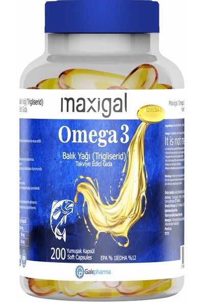 Maxigal Omega 3 Balık Yağı 200 Kapsül