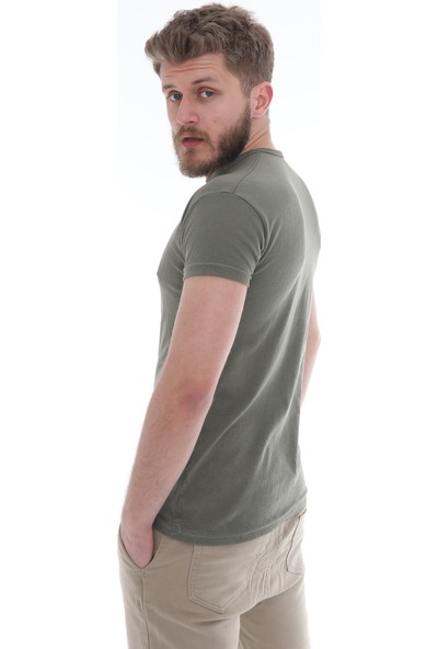 Bogda Erkek Slim Fit %100 Pamuklu Kısa Kollu Bisiklet Yaka T-Shirt Haki