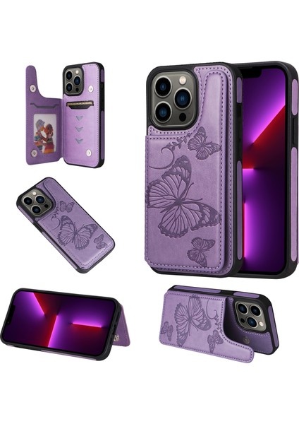 Kelebek Kabartma Desen Kılıf Apple İphone 13 Pro Mor (Yurt Dışından)