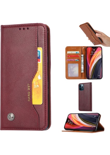 Apple İphone 13 Için Cilt Dokusu Deri Kılıf Yoğurun Wine Red (Yurt Dışından)