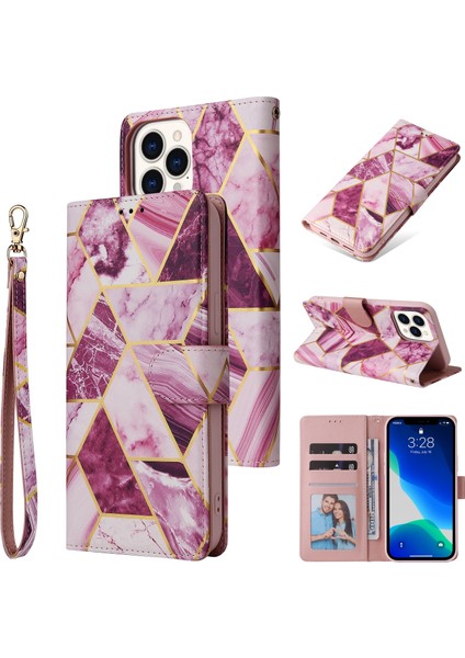 Apple İphone 13 Pro Için Mermer Bronzing Pu Kılıf Purple (Yurt Dışından)