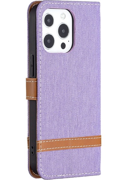 Apple İphone 13 Pro Için Denim Doku Deri Kılıf Purple (Yurt Dışından)