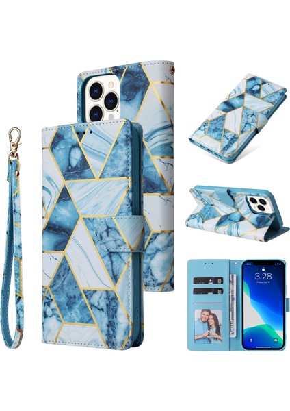 Apple İphone 13 Pro Için Mermer Bronzing Pu Kılıf Blue (Yurt Dışından)