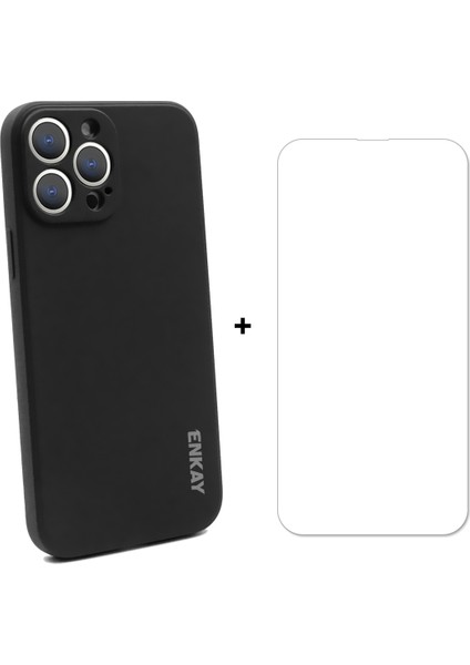 Silikon Kılıf + Cam Koruyucu Apple iPhone 13 Pro Black (Yurt Dışından)