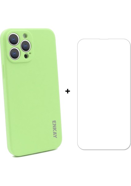 Silikon Kılıf + Cam Koruyucu Apple iPhone 13 Pro Light Green (Yurt Dışından)