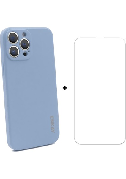 Silikon Kılıf + Cam Koruyucu Apple iPhone 13 Pro Blue (Yurt Dışından)