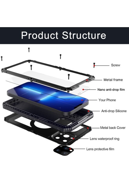 Metal + Silikon Telefon Kılıfı Apple İphone 13 Pro Black (Yurt Dışından) modelleri