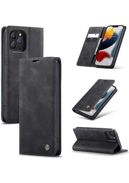 CASEME-013 Apple iPhone 13 Pro Için Deri Kılıf Black (Yurt Dışından)