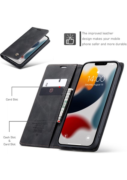 CASEME-013 Apple iPhone 13 Pro Için Deri Kılıf Black (Yurt Dışından)