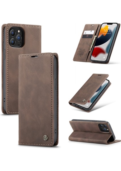 CASEME-013 Apple iPhone 13 Pro Için Deri Kılıf Coffee (Yurt Dışından)