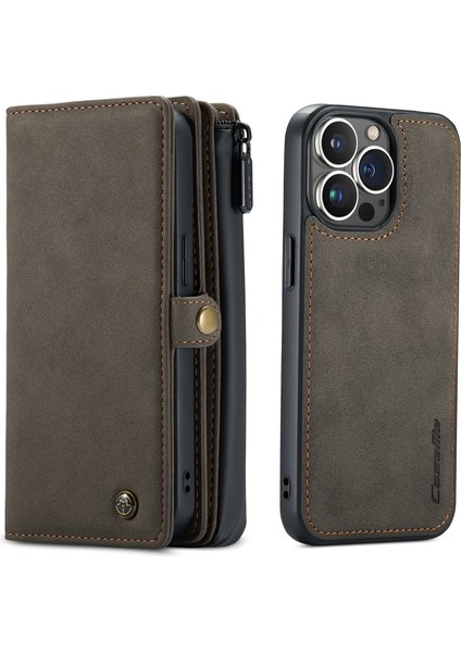 CASEMA-018 Apple iPhone 13 Pro Için Ayrılabilir Deri Kılıf Brown (Yurt Dışından)