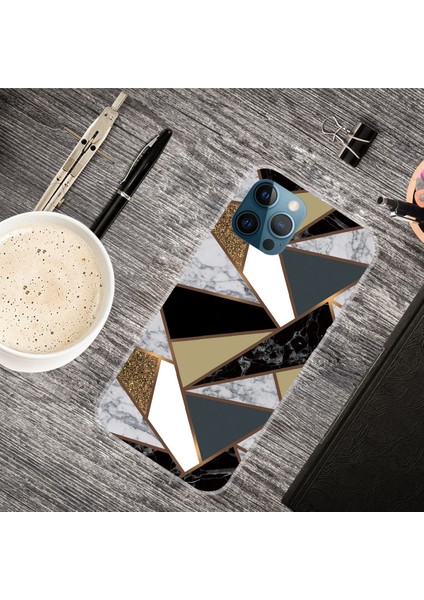 Apple İphone 13 Için Soyut Mermer Desen Tpu Kılıf Rhombus Golden Yellow (Yurt Dışından)