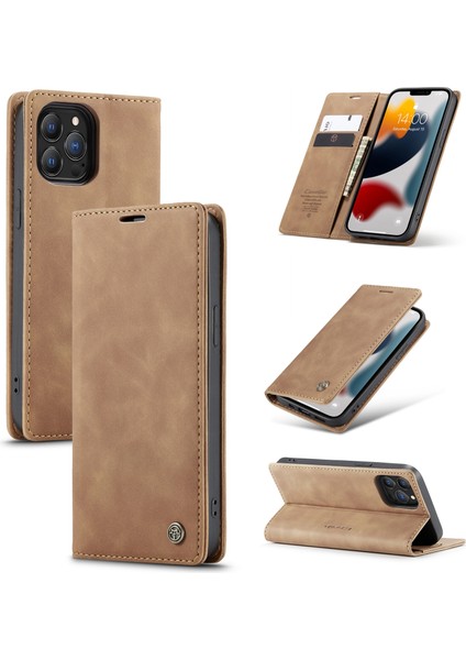 CASEME-013 Apple iPhone 13 Pro Için Deri Kılıf Brown (Yurt Dışından)