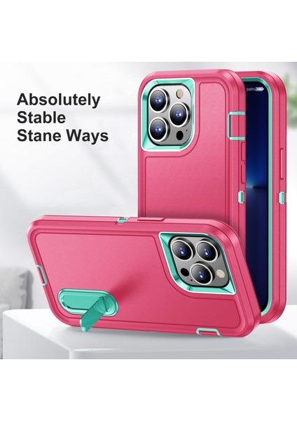 3 In 1 Inguged Tutucu Kılıf Apple İphone 13 Pro Pink + Blue (Yurt Dışından)