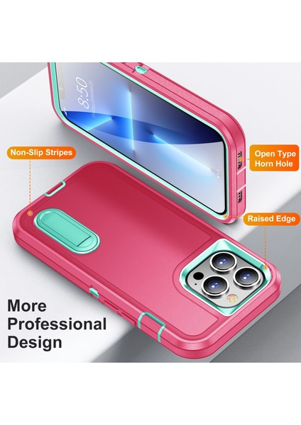 3 In 1 Inguged Tutucu Kılıf Apple İphone 13 Pro Pink + Blue (Yurt Dışından)