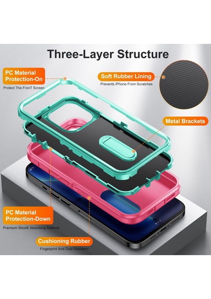3 In 1 Inguged Tutucu Kılıf Apple İphone 13 Pro Pink + Blue (Yurt Dışından)