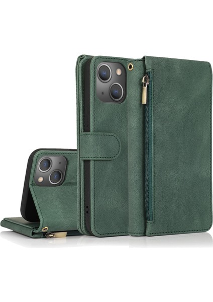 Apple İphone 13 Pro Için Cilt-Hisli Deri Kılıf Dark Green (Yurt Dışından)