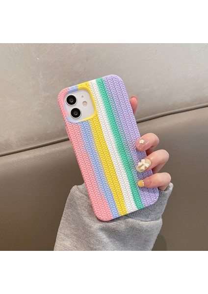 Apple İphone 13 Pro Için Herringbone Doku Silikon Kılıfı Rainbow Pink (Yurt Dışından)