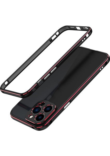 Lens Koruyucu + Apple İphone 13 Pro Için Metal Çerçeve Kılıfı Pro Black Red (Yurt Dışından)