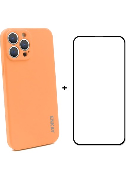 Silikon Kılıf + Cam Koruyucu Apple iPhone 13 Pro Orange (Yurt Dışından)
