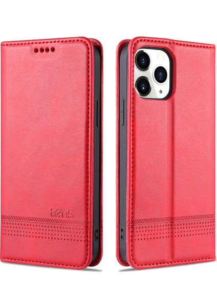 Manyetik Buzağı Doku Pu Kılıf Apple iPhone 13 Pro Light Brown (Yurt Dışından)