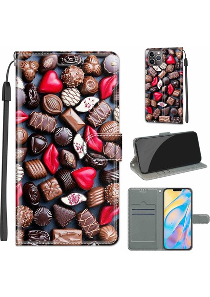 Renkli Çizim Manyetik Deri Kılıf Apple İphone 13 Pro Için C06 Red Lip Chocolate (Yurt Dışından)