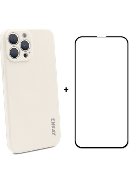 Silikon Kılıf + Cam Koruyucu Apple iPhone 13 Pro Beige (Yurt Dışından)