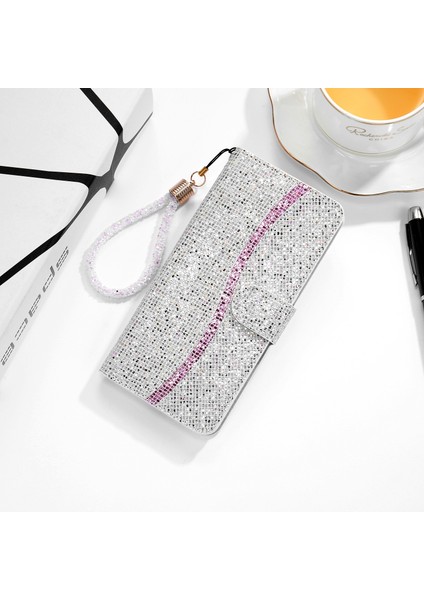 Glitter Toz Deri Kılıf Apple İphone 13 Pro Silver (Yurt Dışından)
