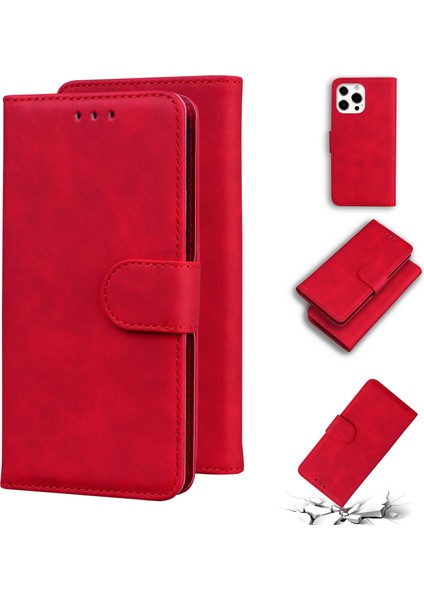 Cilt Saf Renkli Deri Kılıf Hissediyor Apple İphone 13 Pro Red (Yurt Dışından)