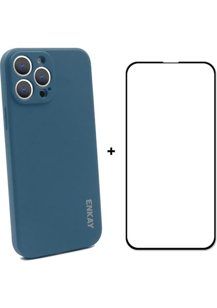 Silikon Kılıf + Cam Koruyucu Apple iPhone 13 Pro Dark Blue (Yurt Dışından)