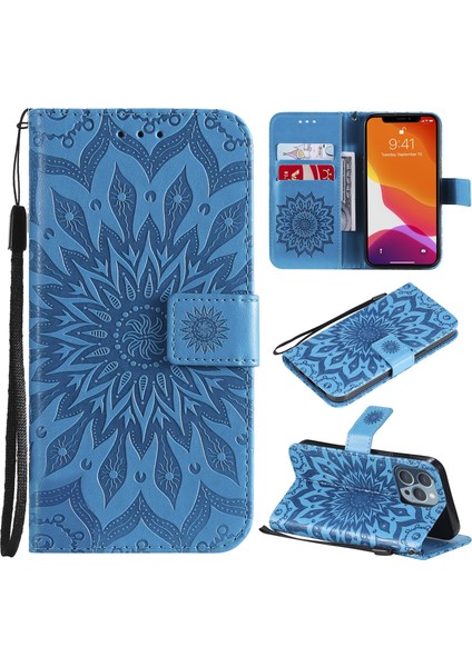 Apple İphone 13 Pro Için Ayçiçeği Desen Deri Kılıf Blue (Yurt Dışından)