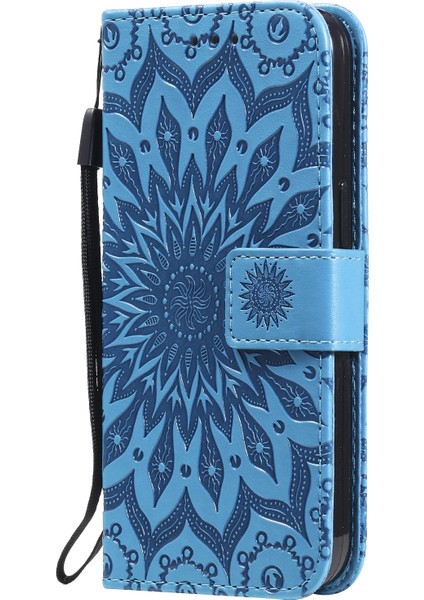 Apple İphone 13 Pro Için Ayçiçeği Desen Deri Kılıf Blue (Yurt Dışından)