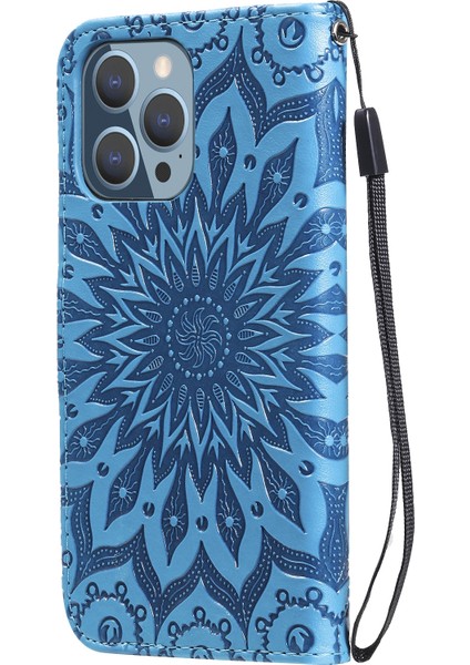 Apple İphone 13 Pro Için Ayçiçeği Desen Deri Kılıf Blue (Yurt Dışından)