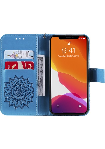 Apple İphone 13 Pro Için Ayçiçeği Desen Deri Kılıf Blue (Yurt Dışından)