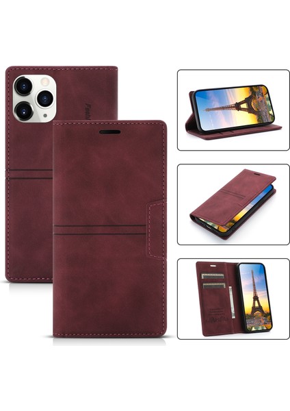 Apple İphone 13 Pro Için Rüya Manyetik Deri Kılıf Wine Red (Yurt Dışından)