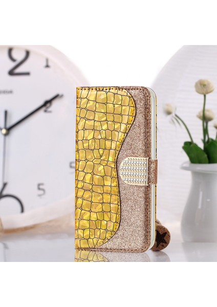 Lazer Glitter Tozu Eşleştirme Pu Kılıf Apple İphone 13 Pro Gold (Yurt Dışından)