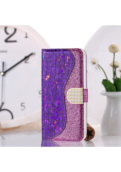 Lazer Glitter Tozu Eşleştirme Pu Kılıf Apple İphone 13 Pro Purple (Yurt Dışından)