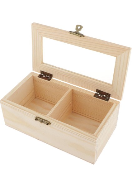 Bitmemiş Düz Ahşap Mücevher Kutusu Çay Kutusu Saklama Kutusu W / 2 Bölmeler (Yurt Dışından) fırsatları