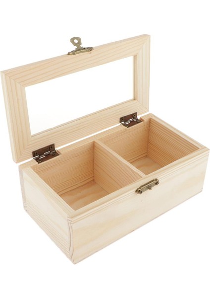 Bitmemiş Düz Ahşap Mücevher Kutusu Çay Kutusu Saklama Kutusu W / 2 Bölmeler (Yurt Dışından) indirimleri