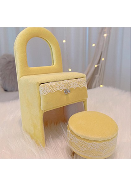 Romantik Mücevher Kutusu Organizatör Ekran Mobilya Modeli Yüzükler Odası Dekor Masası Krem Sarı (Yurt Dışından) fırsatları