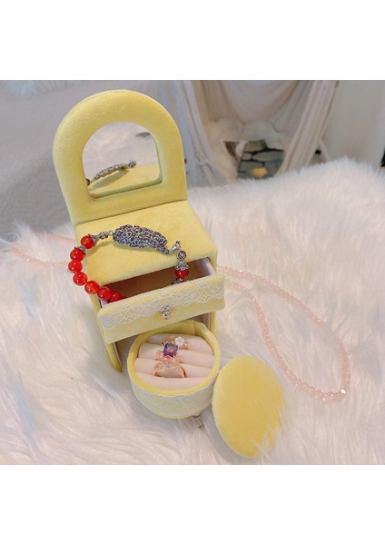 Romantik Mücevher Kutusu Organizatör Ekran Mobilya Modeli Yüzükler Odası Dekor Masası Krem Sarı (Yurt Dışından) indirimleri