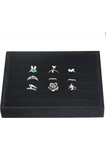 Siyah Kadife Takı Vitrin Istiflenebilir Mücevher Tepsi Kılıfı Kutusu 20X1X3CM - 5 (Yurt Dışından)