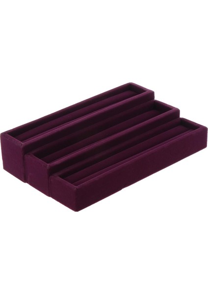3 Adet Yüzük Kadife Takı Ekran Kutusu Kol Düğmeleri Depolama Tepsi Kılıf Organizatör Mor (Yurt Dışından)