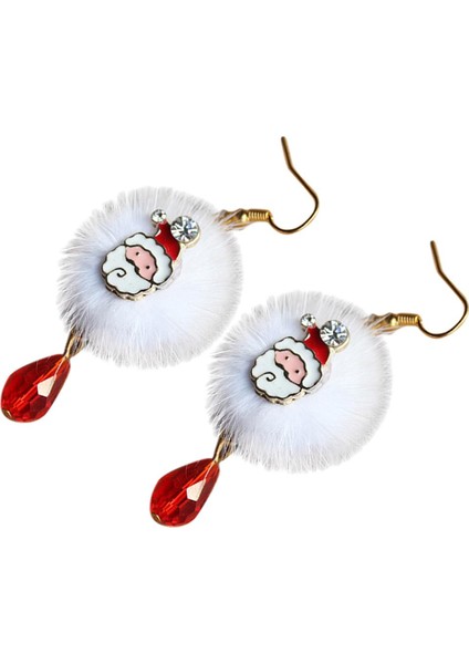 1 Çift Alaşım Renkli Noel Tema Moda Kanca Küpe Santa Kabarık Noel Baba (Yurt Dışından)