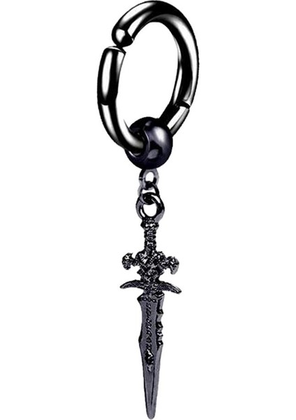 Vintage Stil Metal Uzun Dangle Küpe Huggie Hoop Erkek Kulak Klipsi Siyah 1 Adet (Yurt Dışından)