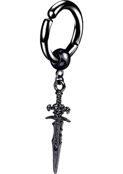 Vintage Stil Metal Uzun Dangle Küpe Huggie Hoop Erkek Kulak Klipsi Siyah 1 Adet (Yurt Dışından)