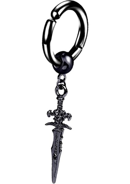Vintage Stil Metal Uzun Dangle Küpe Huggie Hoop Erkek Kulak Klipsi Siyah 1 Adet (Yurt Dışından)